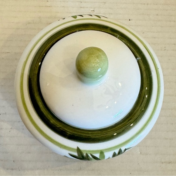 Gibson Designs PALM COURT GIDPAC Sugar Bowl & Lid Green Palm Tree Green Trim - Picture 2 of 12